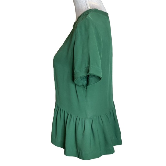Veronica Beard Emerald Green Raw edge Short Sleeve Crew Neck Silk Shirt … - Picture 6 of 12